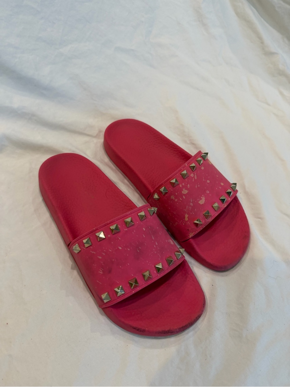 Valentino Hot Pink Pyramid-Stud Slide Sandals